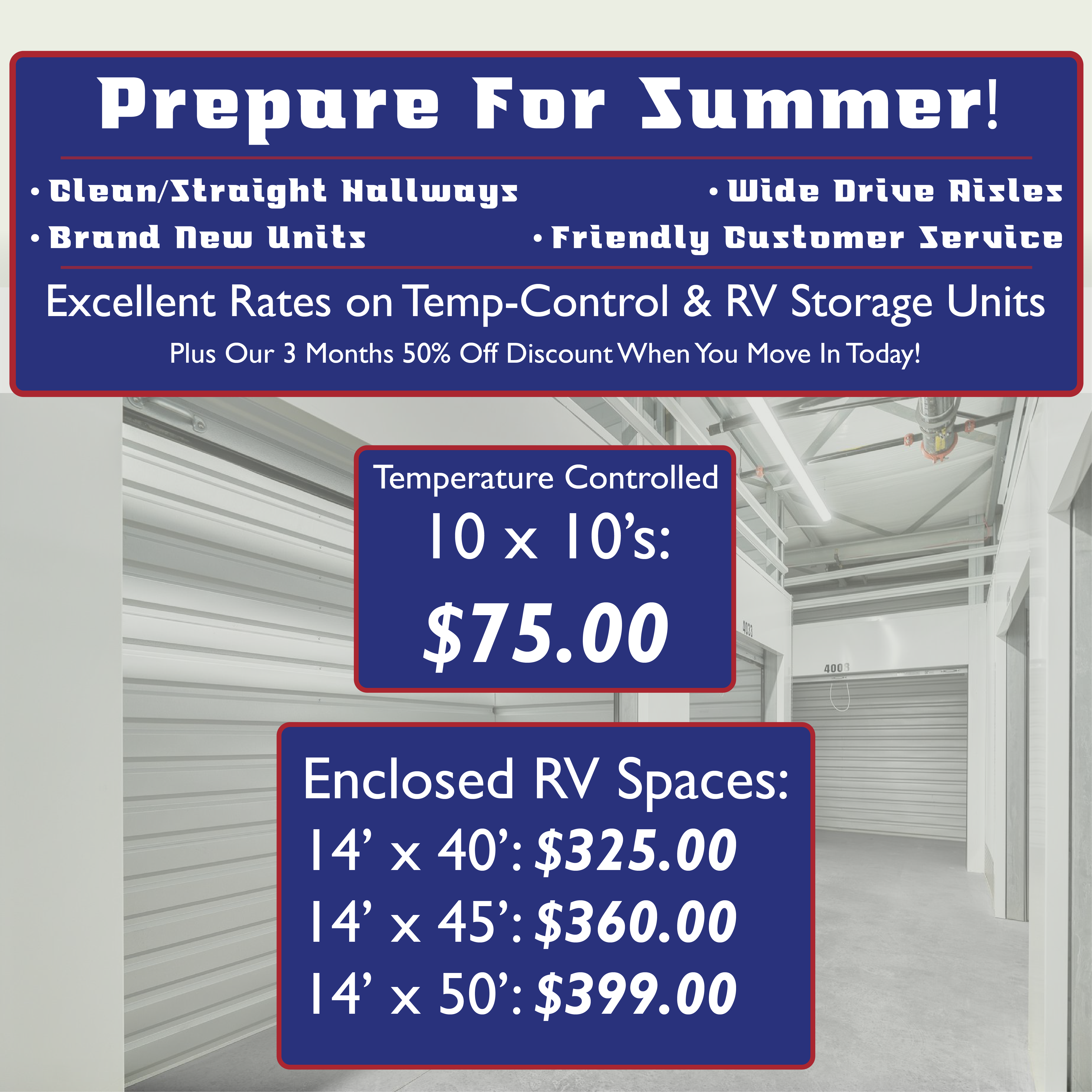 Great Deals on TC Storage & Enclosed RV Units! Temperature Controlled Self Storage Units in Ripon, CA